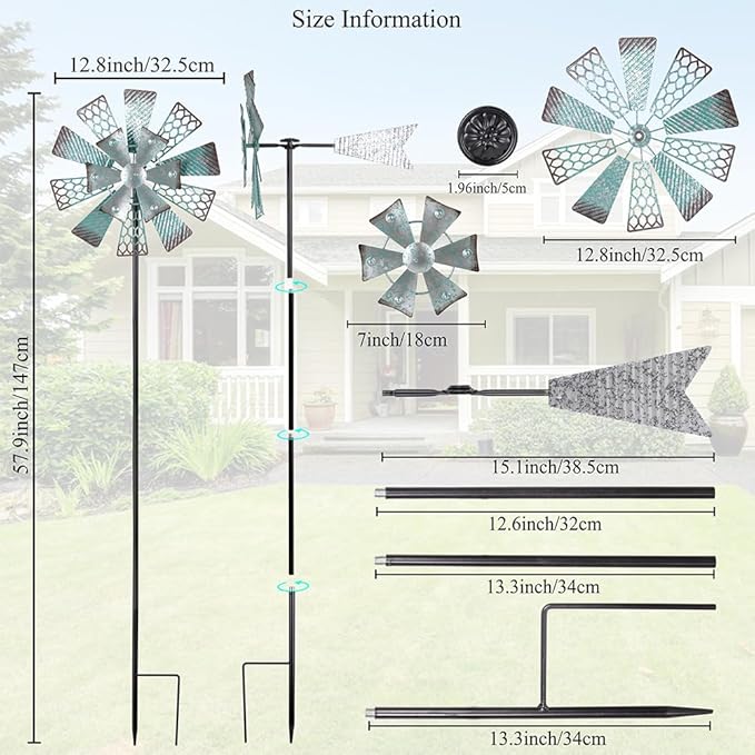 Viveta Metal Wind Spinners Outdoor, 13" Kinetic Wind Spinner, Garden Windmill for Outdoor Patio Yard Decor