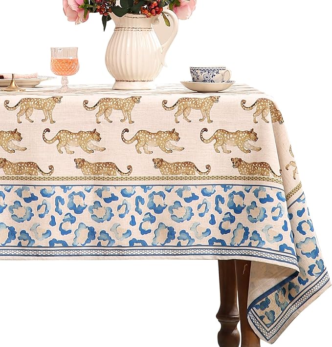 patdrea Designer Linen Rectangular Table Cloth,Vintage Leopard Animal Soft Extra Long Tablecloth,Fall Dacorative Cover for Kitchen Dining,Christmas,Parties,Holiday,Thanksgiving,67"x118"-from