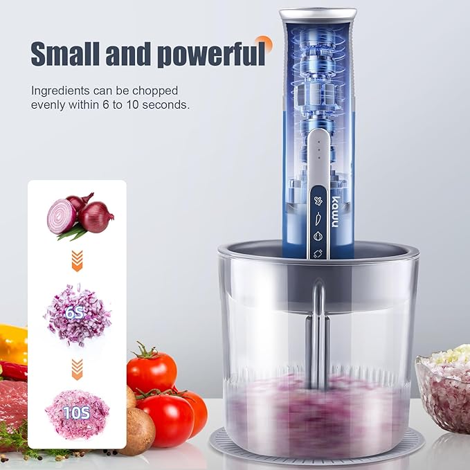 Kawu Electric Food Processor, Cordless Small Meat Grinder for Kitchen, Portable Vegetable Chopper with Glass Bowl, USB Rechargeable Meat Shredder, Mini Onion Chopper & Food Chopper Vegetable Cutter
