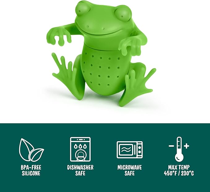 Genuine Fred, TEA FROG, Frog Reusable Silicone Tea Infuser, Green, Fun Gift for Tea Lovers, Clever Kitchen Gadget