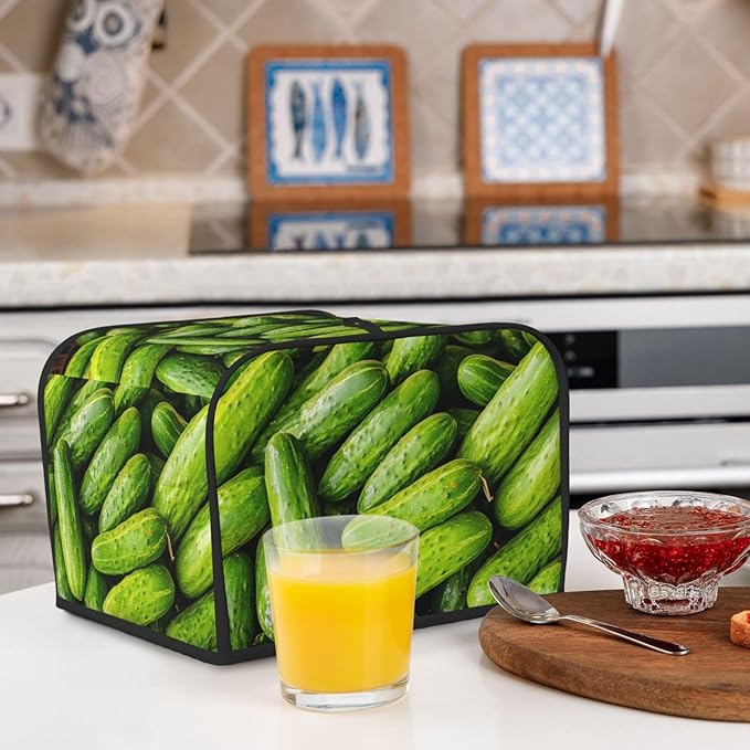 Green Cucumbers Covers for Toasters 4 Slice,Cute Funny Bread Machine Cover with Handle,Washable Stain Resistant Kitchen Small Appliance Cover Dining Decor