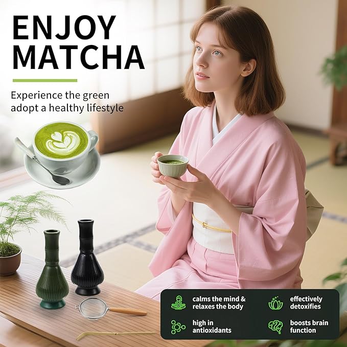 Resin Matcha Whisk Traditional Japanese Chasen Matcha Tea Whisk Gifts for Tea Lovers Reusable Plastic Matcha Whisk for Authentic Tea Preparation (Black+Green)