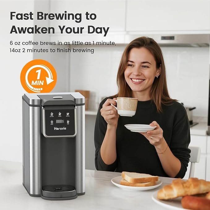 Single Serve Coffee Maker for K-Cup Pod and Grounds, Hot and Iced Coffee Maker, Stainless Steel Coffee Maker, Strong Button Feature, 6 to 14oz Brew Sizes, 50oz Removable Tank, Up to 6.5 Inch Cup, Grey