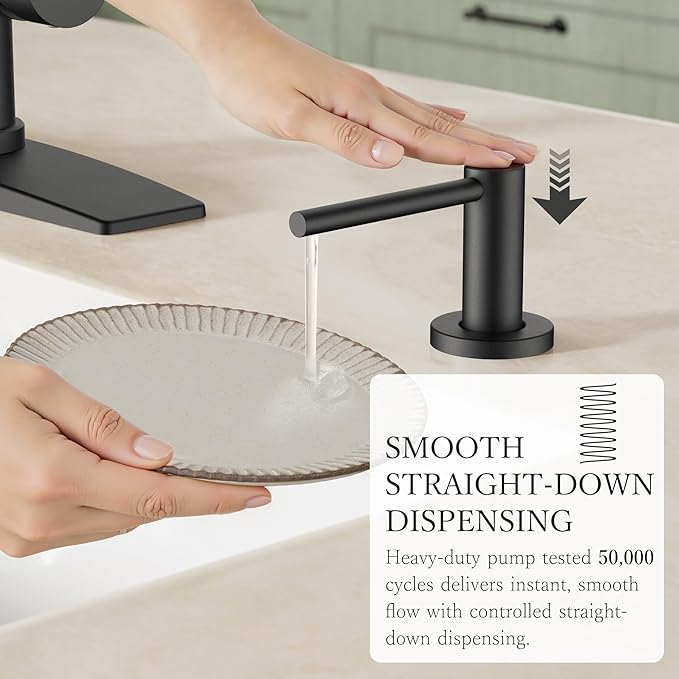 FORIOUS Soap Dispenser for Kitchen Sink, Black Stainless Steel Liquid Dish Soap Dispenser Pump with Top Refill 17oz Soap Bottle, Built in Sink Lotion Dispenser for Kitchen Countertop