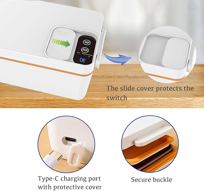 BJLIFE Cordless Electric Heated Lunch Box, Rechargeable Battery Powered Food Heater, 1L Portable Self Heating Food Warmer with Stainless Steel Inner Liner & Insulated Bag, for Men Women Work Travel