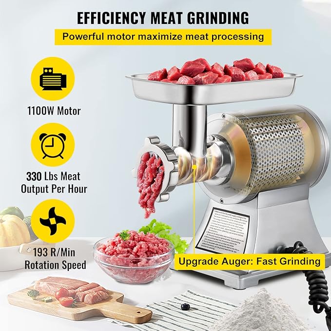 VEVOR Commercial Meat Grinder, 550LB/h 1100W Electric Meat Mincer, ETL Approved Heavy Duty Industrial Meat Mincer Machine