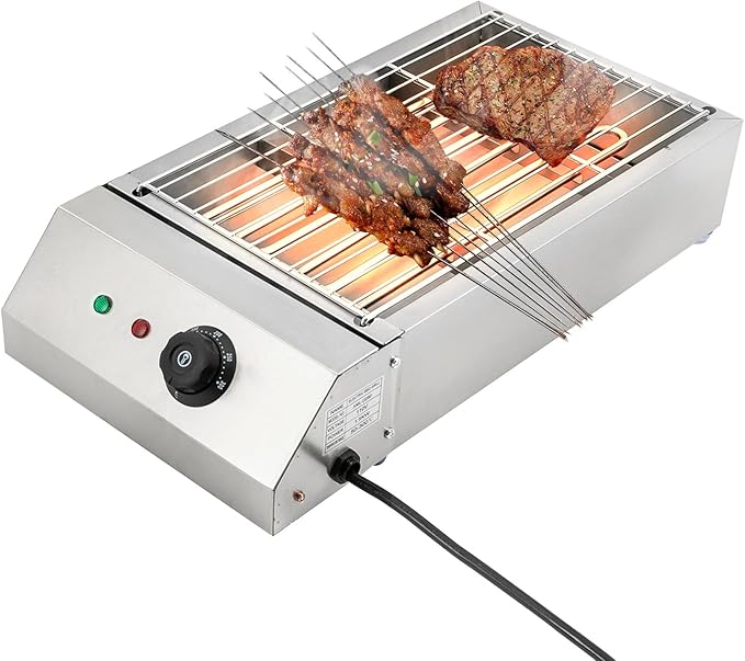 Electric Grill Griddle, Commercial Electric Indoor BBQ Grill with Temperature Control to 572°F, Removable Grill and Griddle Plates, Portable Stainless Steel Barbecue Oven Grill