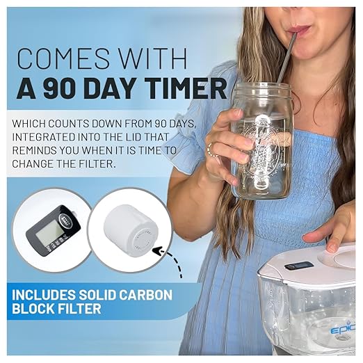 Epic Water Filters Pure Filter Pitchers for Drinking Water, 10 Cup 150 Gallon Filter, Tritan BPA Free, Removes Fluoride, Chlorine, Lead, Forever Chemicals (White & Bamboo)