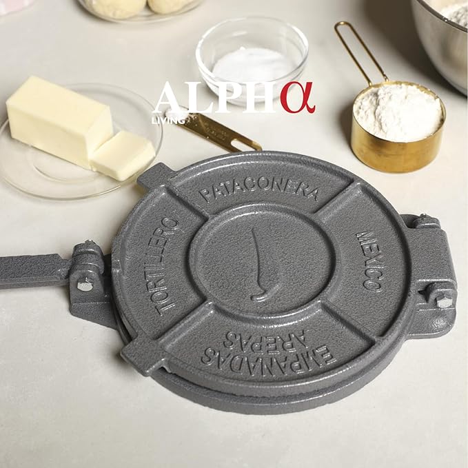 Alpha Living Tortilla Press – 8 Inch Cast Iron Quesadilla Maker – Heavy Duty Empanada Press-– Cast Iron Tortilla-Maker for Kitchen,Home Use,(Pack of 6)