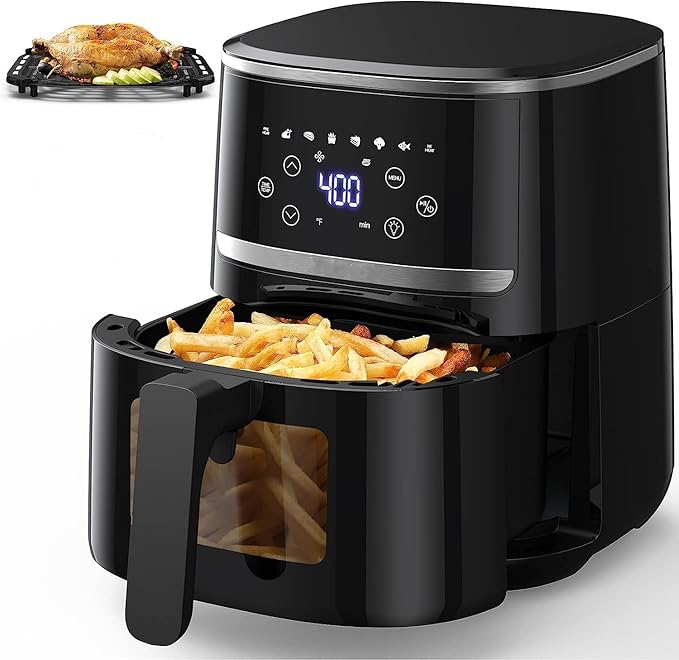 Takywep Air Fryer, 5QT Digital Air Fryer Toaster Oven Combo, 8 Cooking Presets, Visible Cooking Window, Airfryer with Touch Screen, Oilless Cooker for Quick Meals, Nonstick Dishwasher-Safe Basket