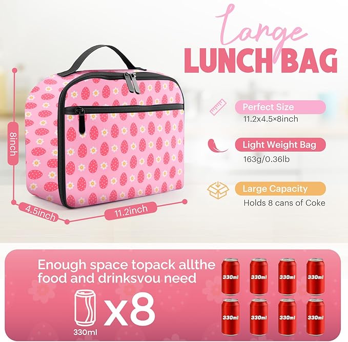 Lunch Box Kids, Insulated Lunch Bag for Women Men, Cooler Reusable Cute Lunch Containers for Boy & Girls, Adults Leak Proof Large Lunch Tote Bags for School, Work, Travel, Picnic Outdoor and Beach