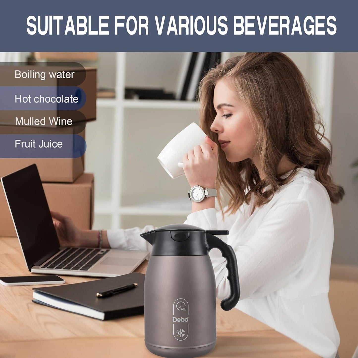 Thermal Coffee Carafe-71oz vacuum Coffee Carafe For Keeping Hot Liquids,Coffee Carafe,Thermal Stainless Steel, Coffee Carafes Press On Lid, Coffee Dispenser.(2.1l) oatmeal