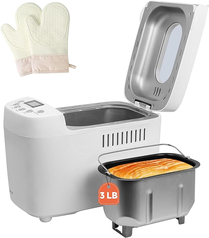 Davivy Bread Maker Machine with 2 Dough Kneading Paddles,15-in-1 Automatic Large Capacity Bread Machine Nonstick Bowl For Bread, Jam& Yogurt, 3 Loaf Sizes and 3 Crust Settings