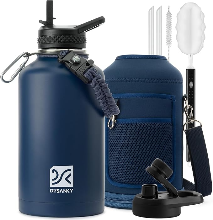 DYSANKY 64 oz Insulated Water Bottle | Upgraded Thickened Stainless Steel Water Jug for Gym and Hiking with Straw, Carrier Bag, Handle Strap | BPA-Free 64 oz