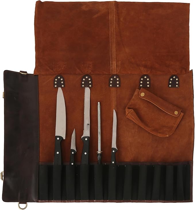 vintage crafts Genuine Buffalo Leather Knife Roll Set Chef's Knife Holder Cutlery Sheath Artist Case Organizer Storage bag Travel Friendly Gift for Men & Women Portable chef knife cases Organizer