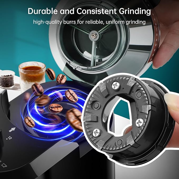 Wancle Electric Burr Coffee Grinder - Adjustable with 28 Precise Grind Settings for 12 Cups - Professional Coffee Bean Grinder (Plastic, Black)
