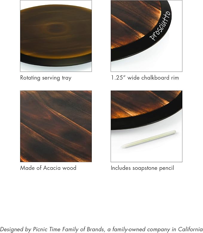 PICNIC TIME NFL Unisex NFL Lazy Susan Serving Tray, Wooden Turntable Round Charcuterie Board, Cheese Serving Platter