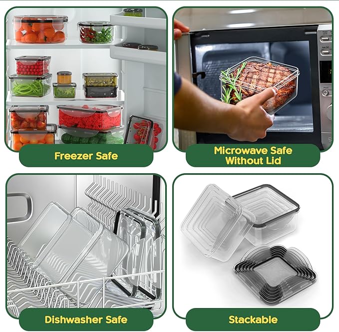 44 Pcs Food Storage Containers with Lids Airtight- (22 Stackable Boxes-22 Lids) Plastic Meal Prep Container for Pantry Kitchen Organization, Microwave, Dishwasher, Freezer Safe -100% Leak Proof