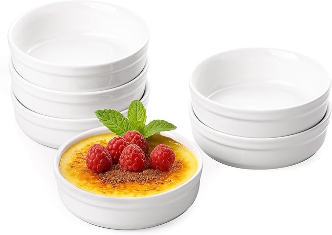 Creme Brulee Ramekins - 6 oz Oven Safe Ramekins for Baking, Soufflé, Desserts, Classic Ceramic Creme Brulee Dishes, Set of 6