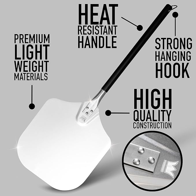 Kitchenware King™ - Premium Pizza Peel 12 inch For Crispy Crust Results - Essential Pizza Spatula Paddle For Outdoor And Indoor Cooking - Premium Innovated Non-Stick Paddle For Baking Steel And Stone