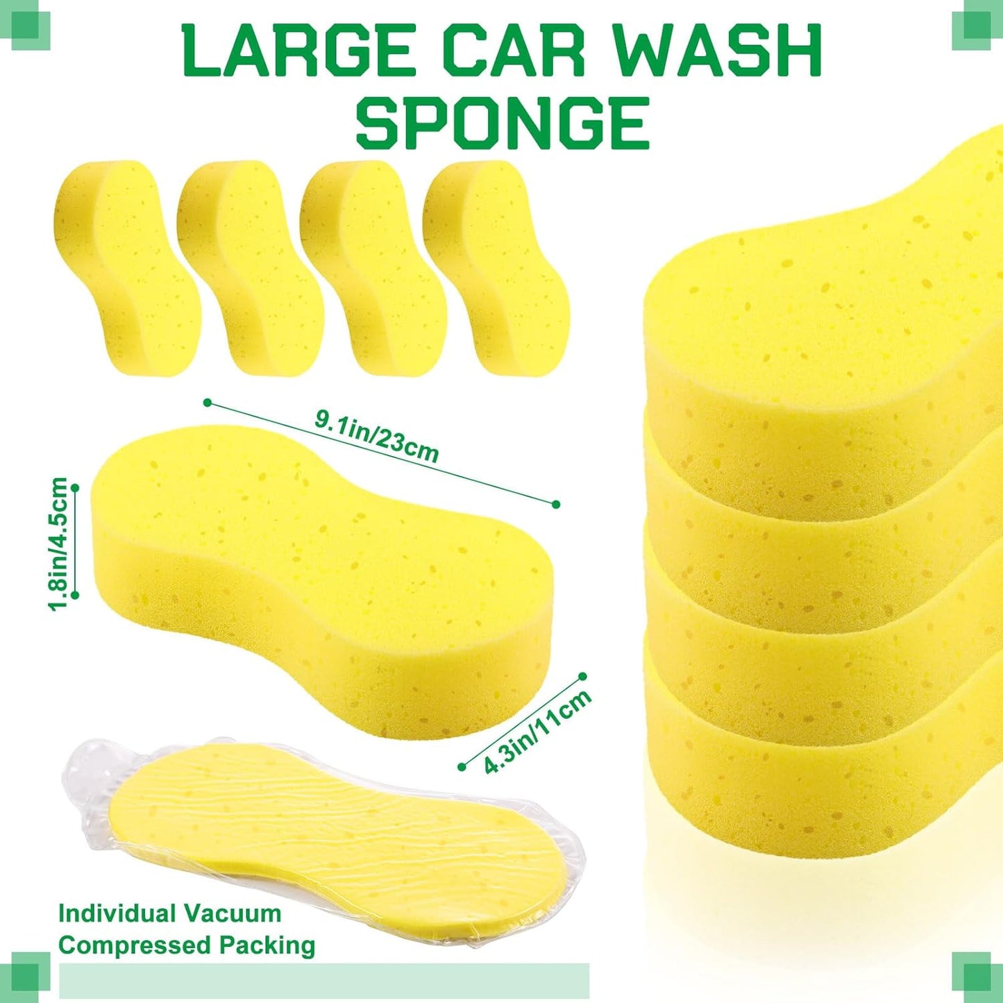 Vesici 60 Pack Car Wash Sponges Large Sponges Bulk Big All-Purpose Scrubber Thick Foam Car Cleaning Supplies for Washing Boat Kitchen Household with Single Vacuum Compressed Packing (Bright Yellow)