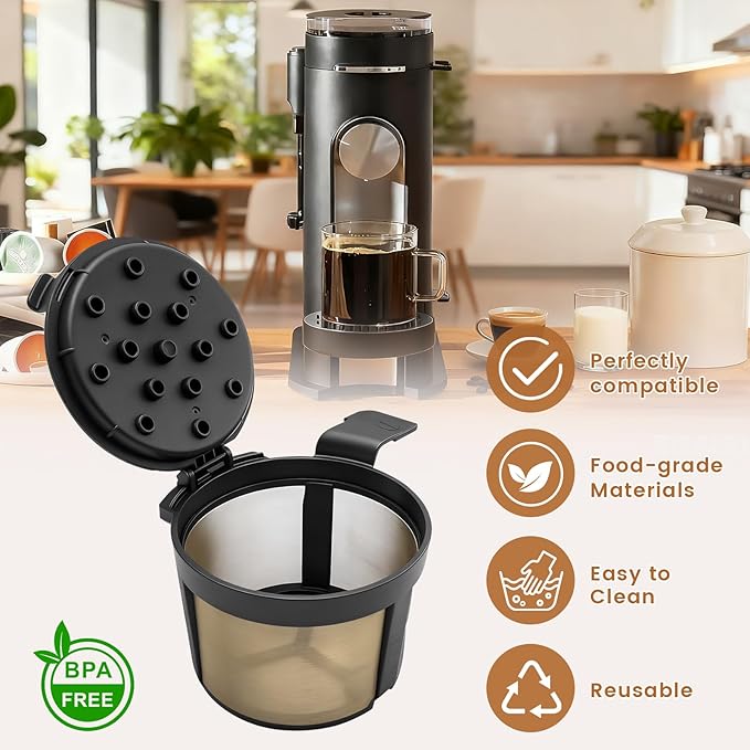 Permanent Coffee Filter for Ninja PB051、PB040、PB041ST, Reusable Coffee Filter Basket, Gold 304 Stainless Steel Mesh, Eco-Friendly Coffee Maker Accessories