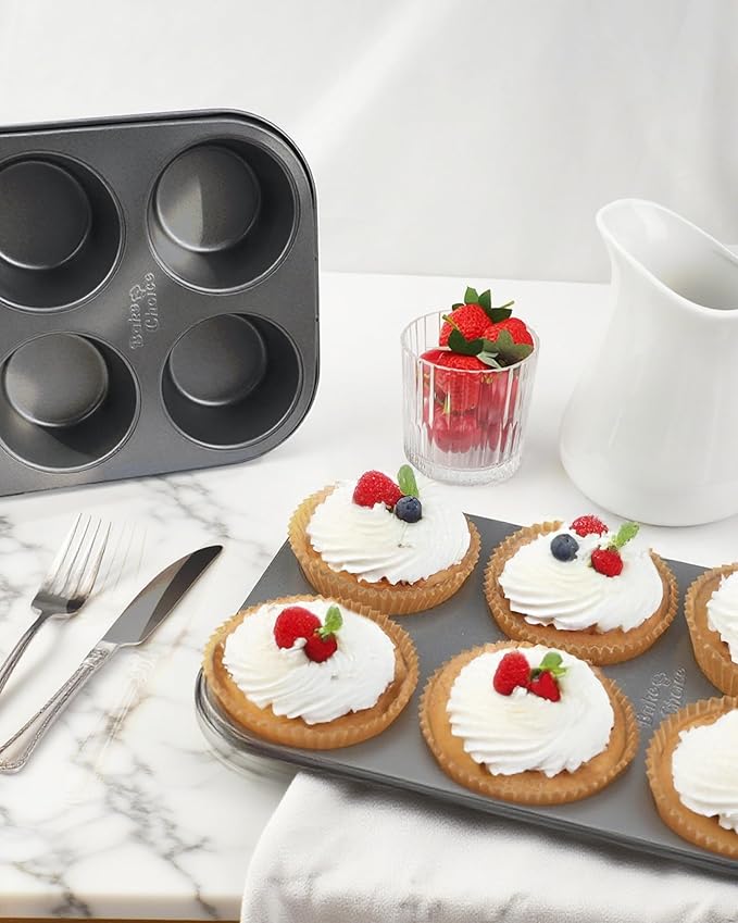 Bake Choice 2 Pack Jumbo Muffin Pan for Baking, Extra Large Cupcake Pan includes 50 Natural Jumbo Cupcake Liners, Muffin Tin Nonstick 6 Cup, Baking Pans Set, Carbon Steel Baking Supplies