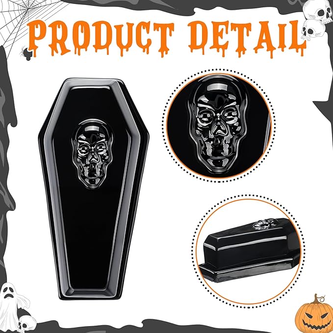 Reallnaive 2 Pcs Coffin Butter Dish with Lid Set with Butter Knife Black Gothic Skull Shape Ceramic Halloween Gothic Horror Kitchen Utensils Gift for Halloween Table Decoration Party Supplies(Flat)