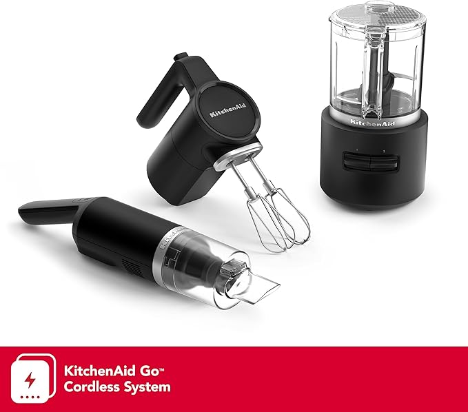 KitchenAid Go™ Cordless Bundle with Hand Mixer, Food Chopper and Kitchen Vacuum - battery included, KBUR131, Black Matte