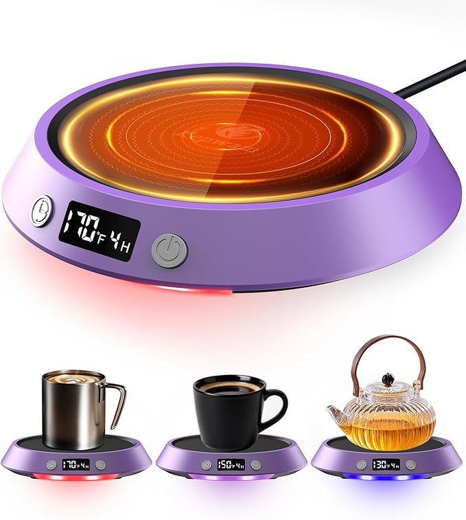 Kepwam Coffee Mug Warmer - 50W Electric Coffee Warmer for Desk 3 Temp Settings & 2-9 Timer Smart Cup Warmer for Desk Candle Warmer Plate with LED Lights Beverage Tea Milk Warmer for Home & Office