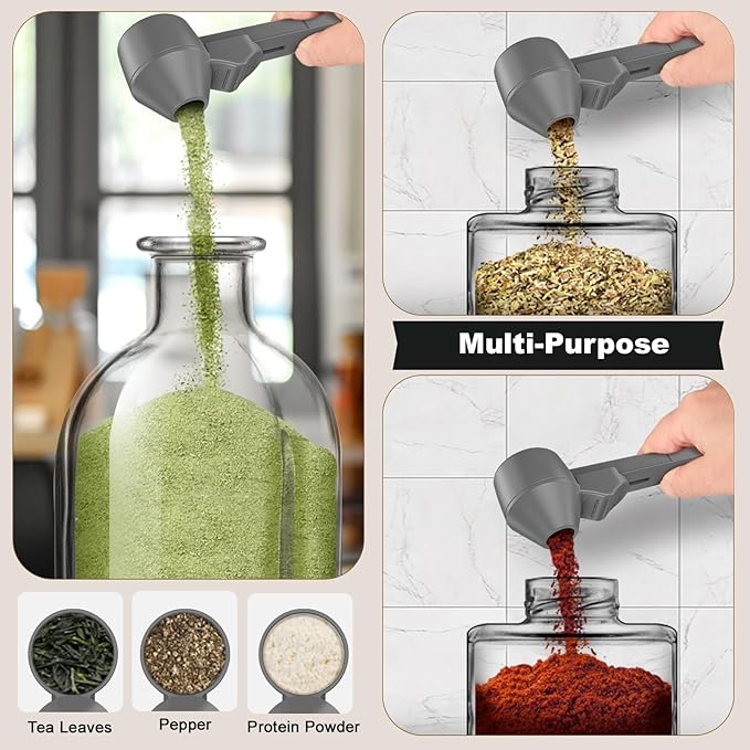 Coffee Scoop & Funnel for Reusable K Cup Refillable Coffee Pods, Coffee Measuring Spoon 2 Tablespoon Capacity, Scoop with Funnel for Ground Coffee, Protein Powder, Tea (Grey, 2 Pack)