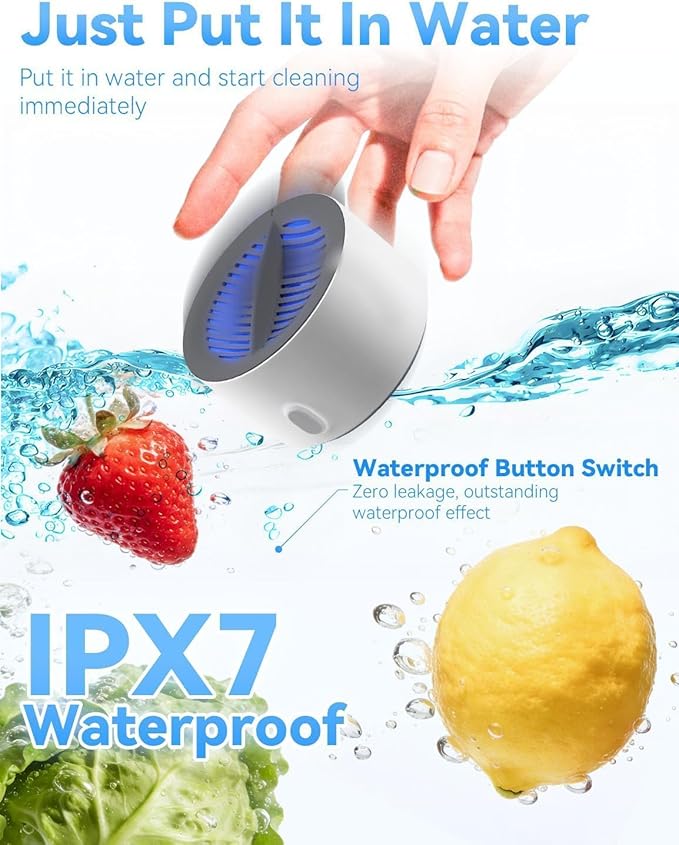 Fruit and Veggie Cleaner, Produce Cleaner, Fruit and Vegetable Washing Machine, Oh-Ion Portable Food Device for Surface Residues, Ipx7 Waterproof for Berries & Meat (1Pc)