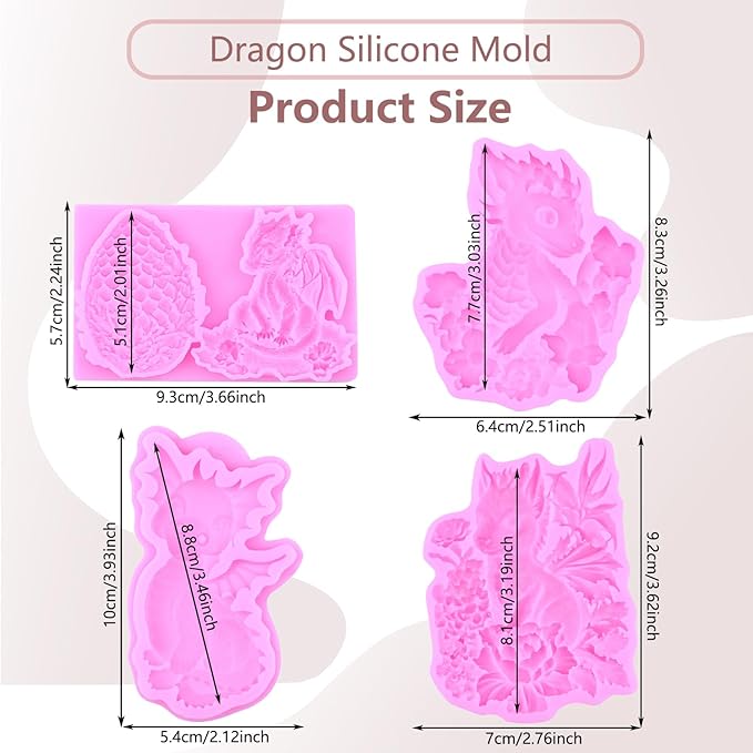 Dragon Fondant Mold Dragon Egg Silicone Molds For Cake Decoration Cupcake Topper Polymer Clay Chocolate Candy Gum Paste Set Of 4