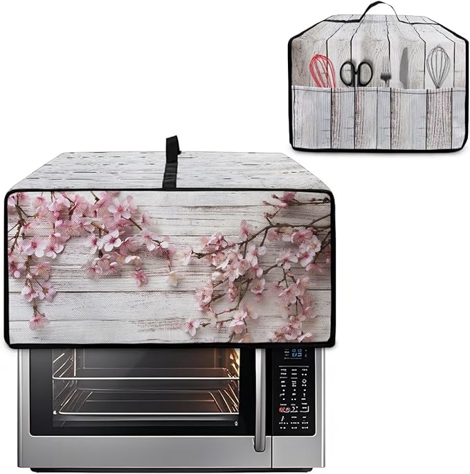 Air Fryer Toaster Oven Dust Cover Countertop Microwave Dust Cover Protector, Compatible with Convection Oven, L, 18.5 x 22.5 x 13 inches, Peach Blossom White Wood Grain