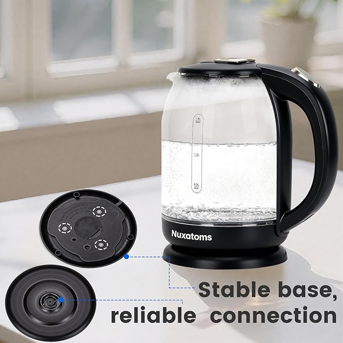 Household Electric Kettle, All 304 Stainless steel and No Plastic Contact, Automatic Shut-off,Borosilicate glass Visual Boiling, 2.0L Water Boiler & Tea Kettle Perfect For Tea & Coffee (Black)