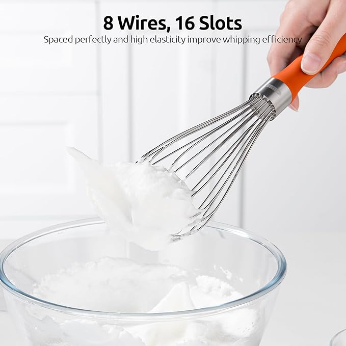 U-Taste Balloon Whisk for Cooking: 18/10 Stainless Steel Kitchen Wire Whisk, Medium Heavy Duty Egg Beater, Manual Baking Mixing Tool with 8 High Flex Wires for Stirring, Blending Sauce (Orange)