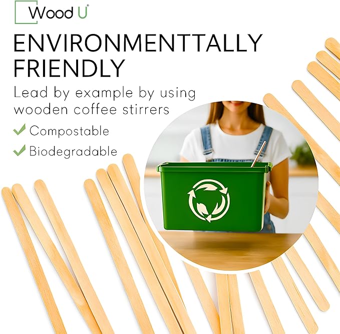 Disposable Coffee Stir Sticks 5.5” 1000 pcs - Eco friendly Round Edge Wooden Coffee Stirrers