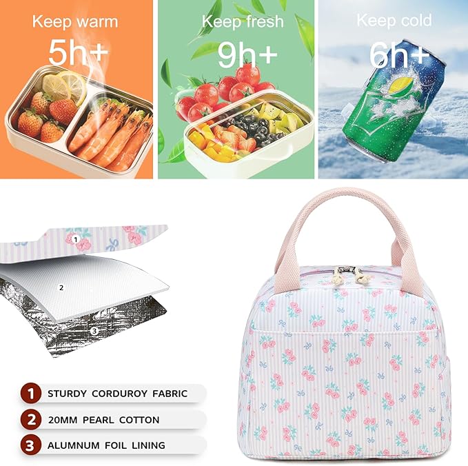 Bluboon Lunch Box for Women Cute Lunch Bag Reusable Insulated Lunch Bags Large Capacity Lunchbox Cooler for Work Picnic or Travel