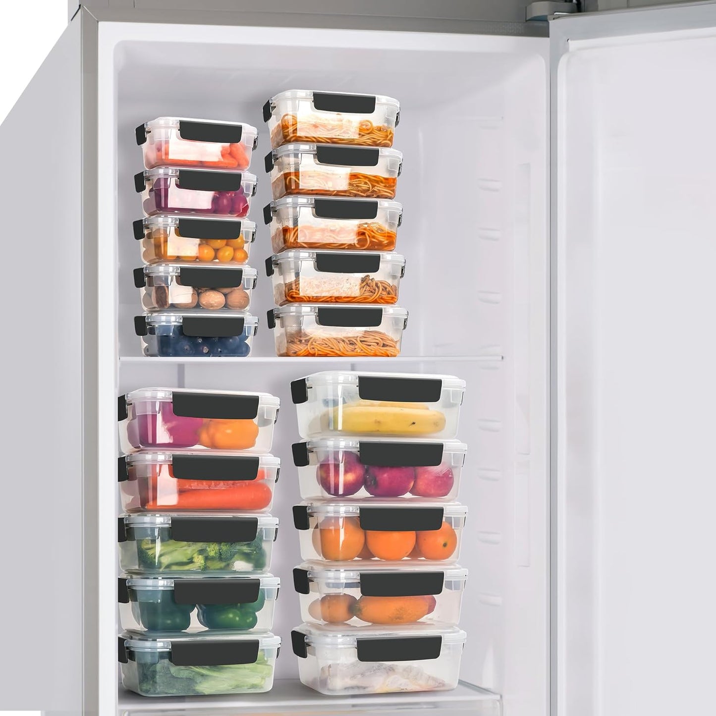 YORY 5 cup Plastic Food Storage Containers with Lids Nestable Freezer Dishwasher Safe Rectangle Meal Prep Container Set,5-Pack