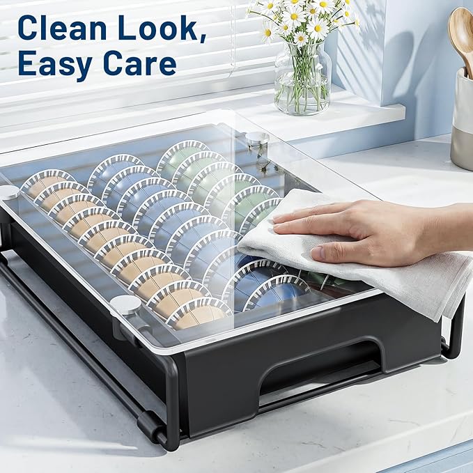 EVERIE Crystal Tempered Glass Organizer Drawer Holder Compatible with Nespresso Vertuo Capsules, Compatible with 21 Big or 30 Small Vertuoline Pods, NP01S