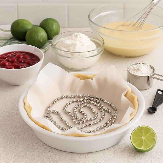 Mrs. Anderson's Baking Pie Weights | Stainless Steel Stoneware Beads for Blind Baking | Heat-Safe, Food-Safe, Easy to Use | Prevents Shrinking, Puffing, Bubbling | Connected Chain Weights