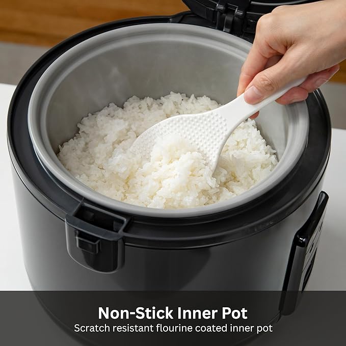Tiger JNP-S18U-KY 10 Cup Capacity White Rice Cooker with Non-Stick Inner Pot, Retractable Power Cord, and Keep Warm up to 12 hours (Obsidian Black)