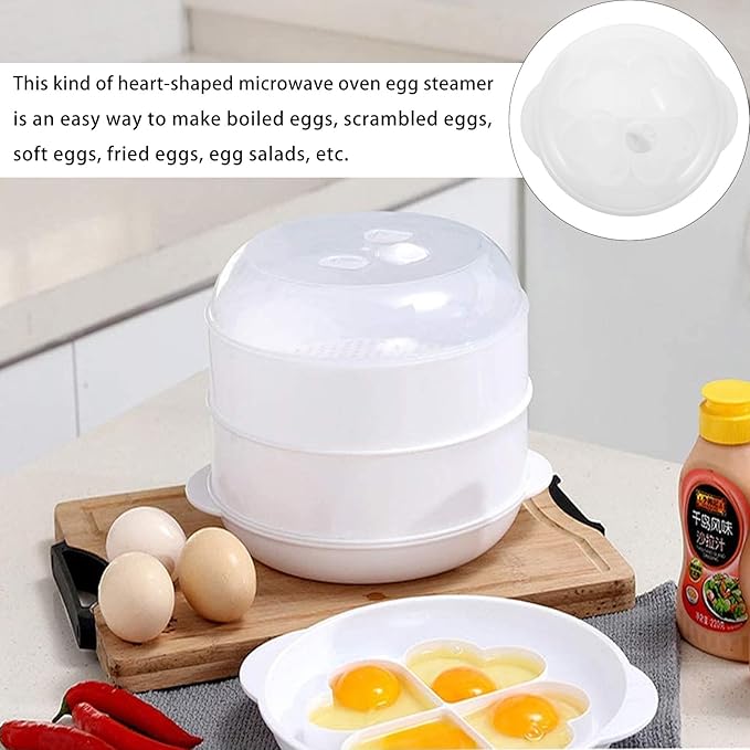 Toyvian Heart Shaped Microwave Egg Poacher Steamer Mold Egg Cooker Kitchen Specialty Cookware for Microwave Cooking and Breakfast Preparation