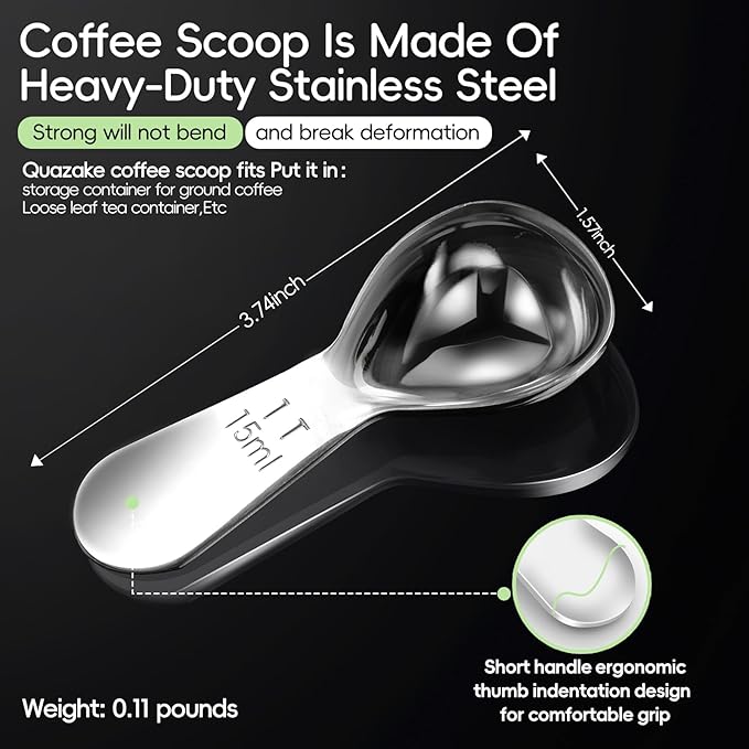 Coffee Scoop 1 Tablespoon Scoop Measuring Spoon for Ground Coffee 2 Pieces,Stainless Steel Small 1 Tbsp Coffee Spoons Measure Protein Powder Suger Bean,Short Handle Fits into Canisters.(1TBSP(15ML*2)