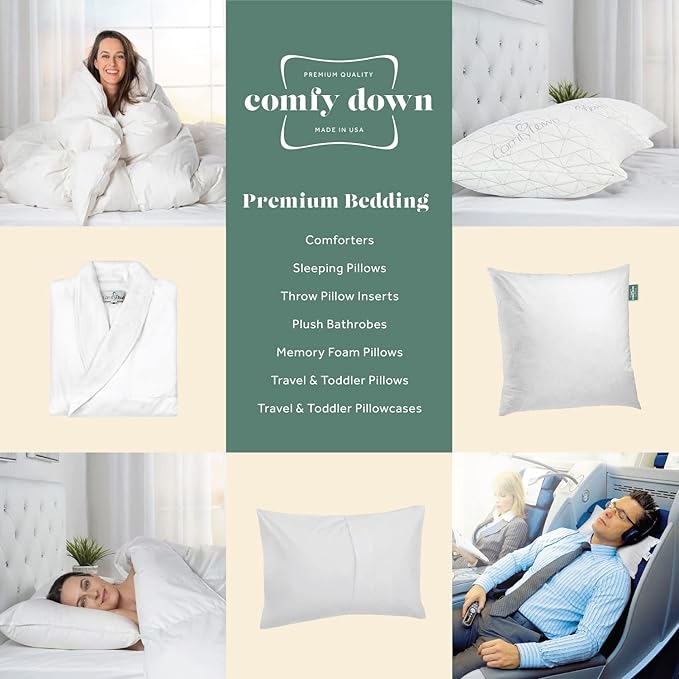 ComfyDown Decorative Throw Pillow Insert, Down and Feathers Fill, 100% Cotton Cover 233 Thread Count, Square Pillow Insert - Made in USA (20" x 20")
