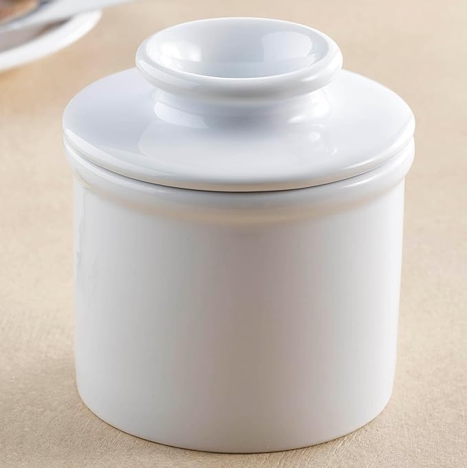 Butter Bell - The Original Butter Bell crock by L Tremain, a Countertop French Ceramic Butter Dish Keeper for Spreadable Butter, Glossy White + Matte Black