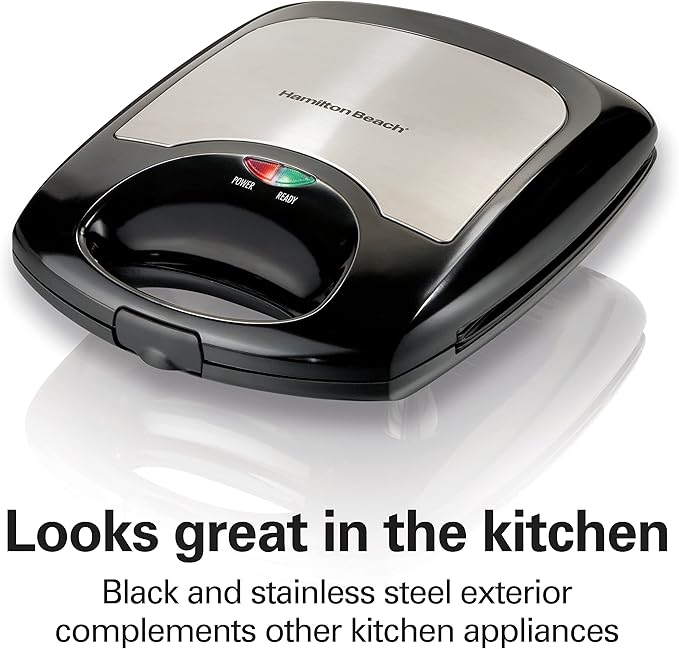 Hamilton Beach Non-Stick Belgian Waffle Maker with Indicator Lights, Makes 4 4" x 5" Mini Waffles, Hashbrowns or Keto Chaffles at Once, Compact Design for Easy Storage, Black & Stainless Steel (26020)