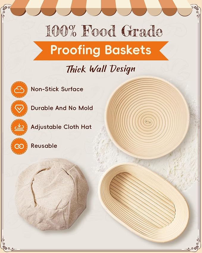 Complete Sourdough Starter Kit | Easy to Clean & Use for Beginners & Bakers | Natural Rattan Proofing Basket with Full Accessories | Sourdough Bread Baking Supplies for Bakers Women Wife