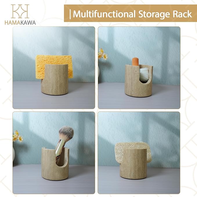 Natural Marble Travertine Sponge Rack, Beige Sink Storage Rack Suitable for Kitchen Countertops, Drying Rack, Sink Organizer