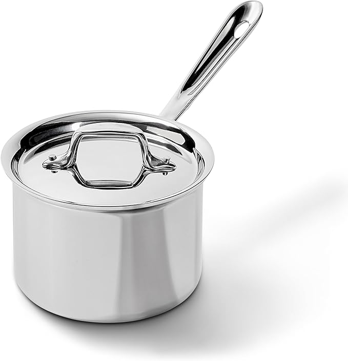 All-Clad D3 3-Ply Stainless Steel Sauce Pan with Lid 2 Quart, Induction, Oven Broiler Safe 600F, Multipurpose, Compatible w/ All Cooktops, For Restaurant or Home Kitchen, Pots & Pans, Cookware, Silver